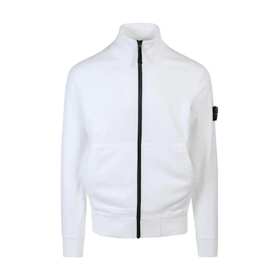 Stone Island White Solid Color Zip-Up Jacket with Logo Patch for Men 761564351-V0001