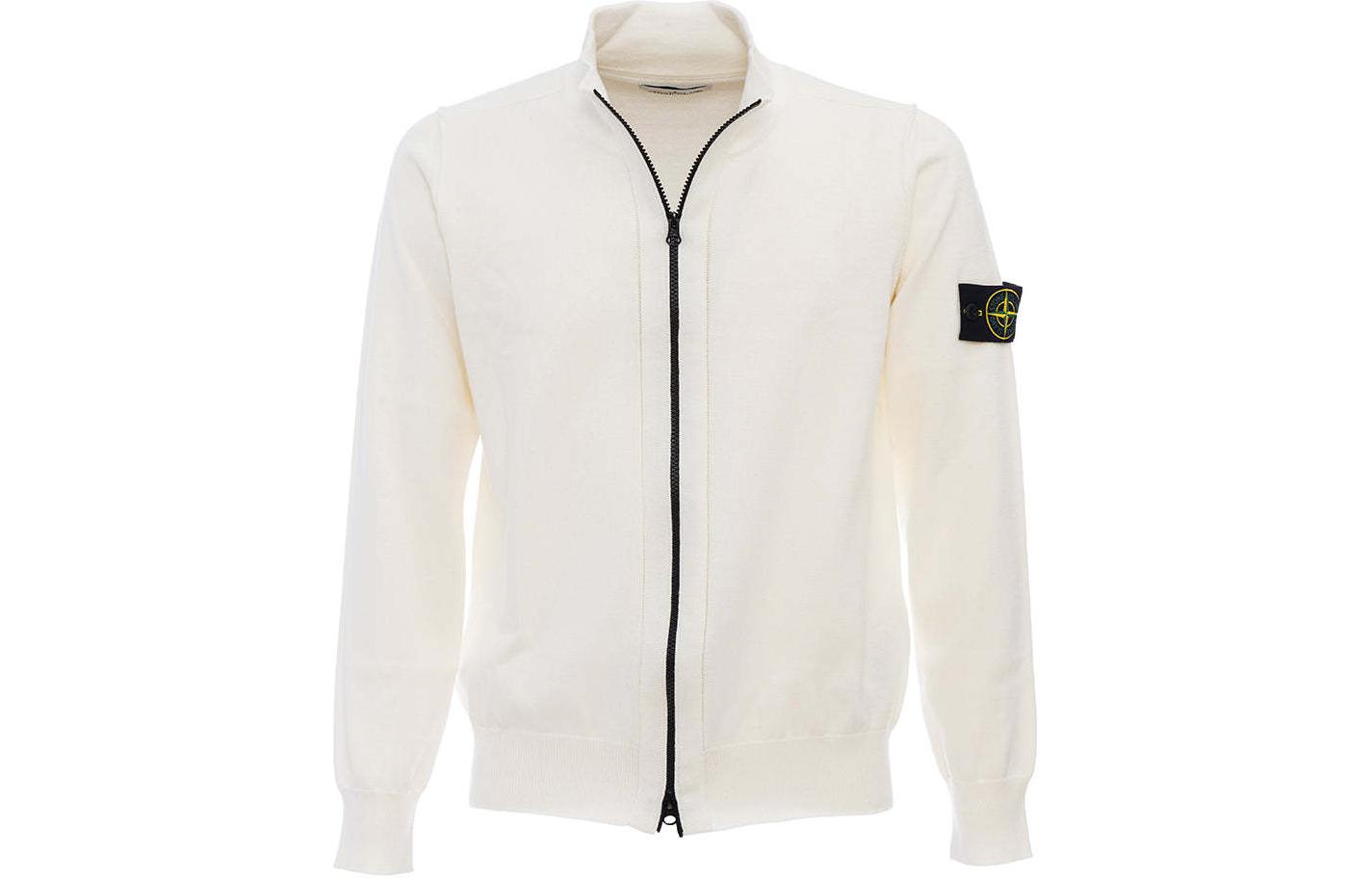 Stone Island White Solid Color Zip-Up Long Sleeve Jacket for Men 8015542B2-V0001