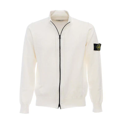 Stone Island White Solid Color Zip-Up Long Sleeve Jacket for Men 8015542B2-V0001