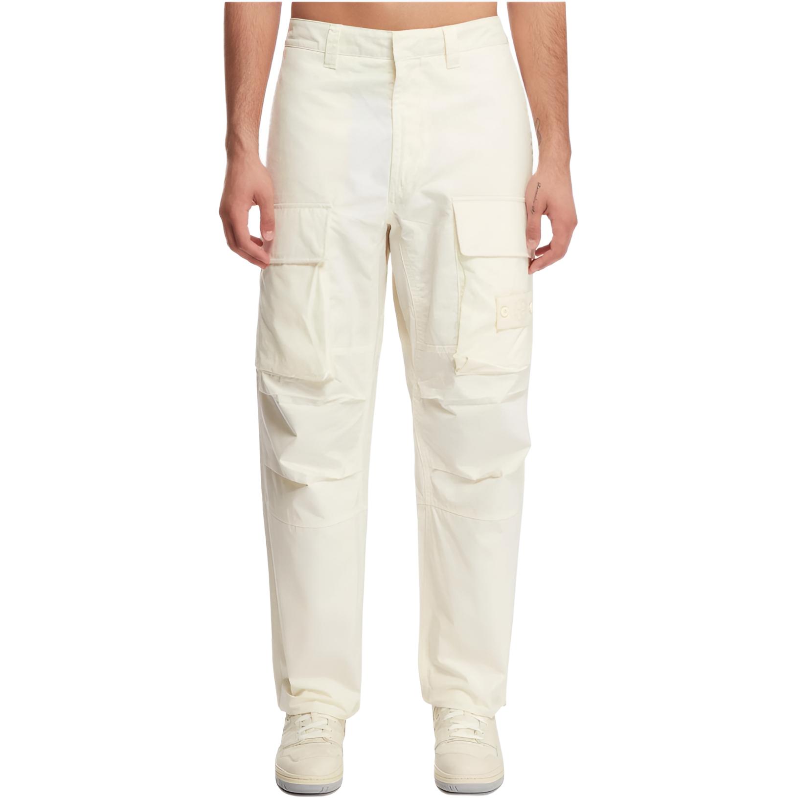 Stone Island White Solid Color Zipper Sweatpants with Logo for Men. 8015309F1-V0099