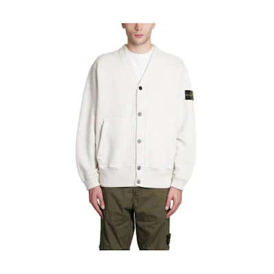 Stone Island White V-Neck Button-Up Long Sleeve Jacket for Men 791566255-V0197