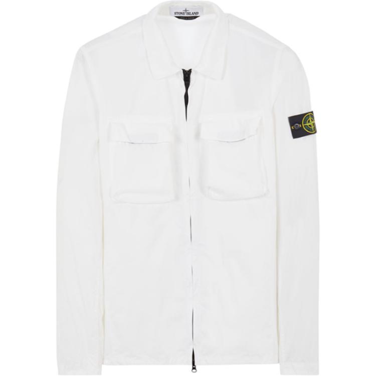 Stone Island White Zip-Up Long Sleeve Collar Jacket for Men 7615114WN-V0001