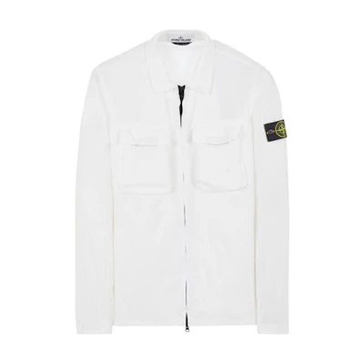 Stone Island White Zip-Up Long Sleeve Collar Jacket for Men 7615114WN-V0001