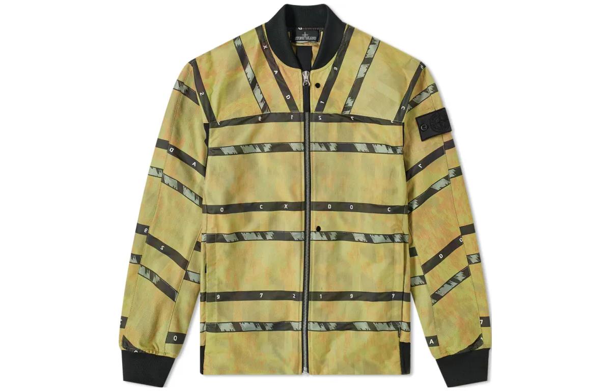 Stone Island Yellow Bomber Jacket with Stripe Patch, Letter & Number Print 721940812-V0034