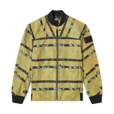 Stone Island Yellow Bomber Jacket with Stripe Patch, Letter & Number Print 721940812-V0034