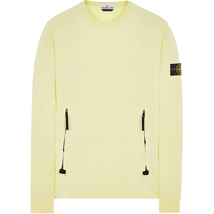 Stone Island Yellow Crewneck Sweatshirt with Side Logo Badge for Men 741563451-V0051