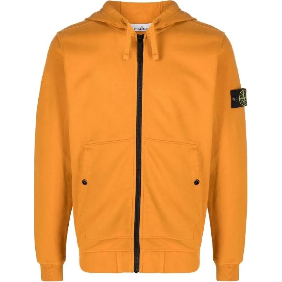 Stone Island Yellow Hooded Zip-Up Jacket with Embroidered Logo for Men 791561620-V0013