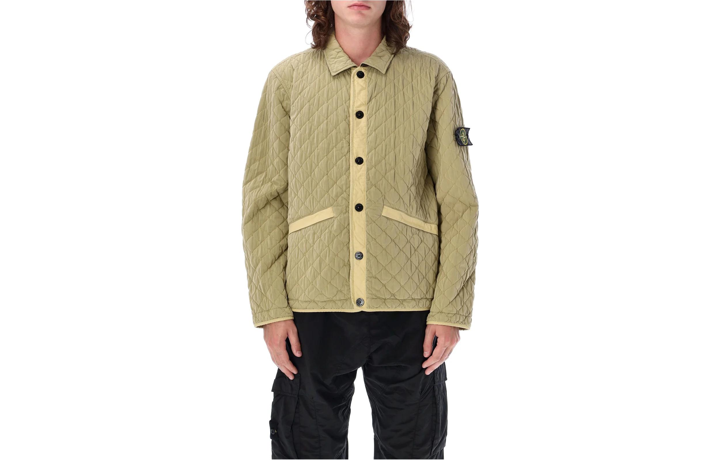 Stone Island Yellow Long Sleeve Button-Up Jacket 791500933-V0091