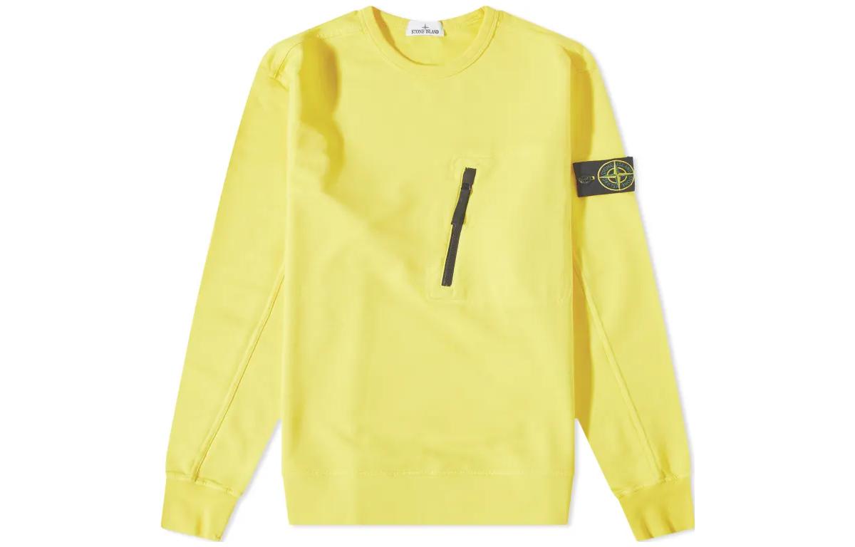 Stone Island Yellow Solid Color Crewneck Pullover Sweatshirt 781560352-V0030