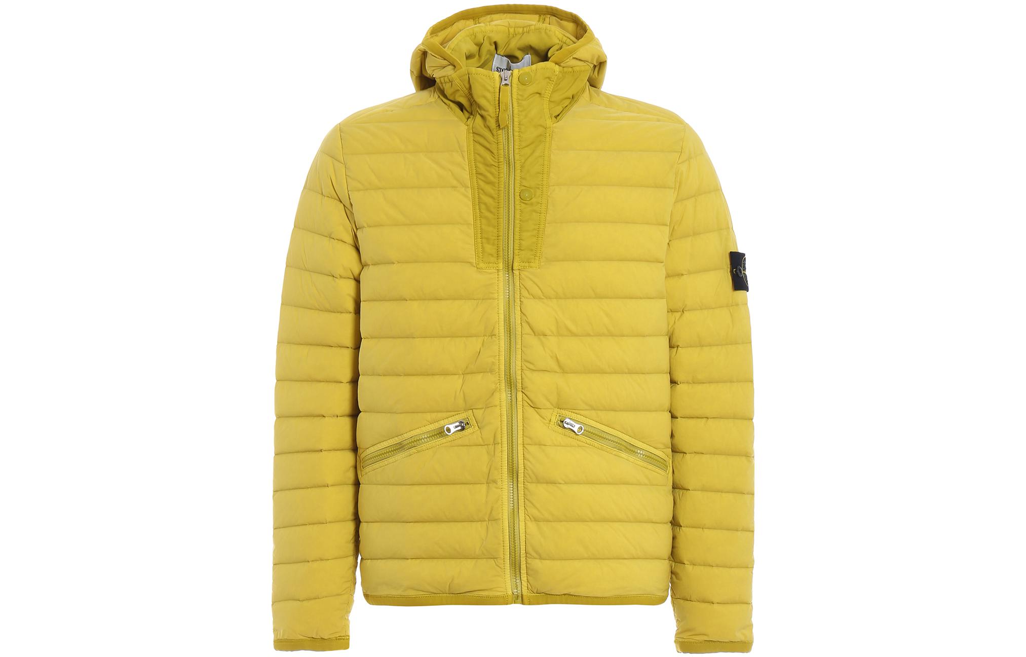 Stone Island Yellow Solid Color Hooded Zip Jacket 701543125-V0038