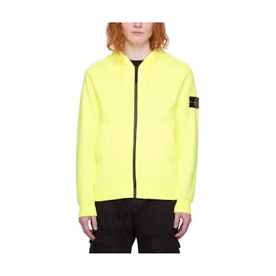 Stone Island Yellow Solid Color Zip-Up Hoodie Jacket with Logo 801564251-V0F30