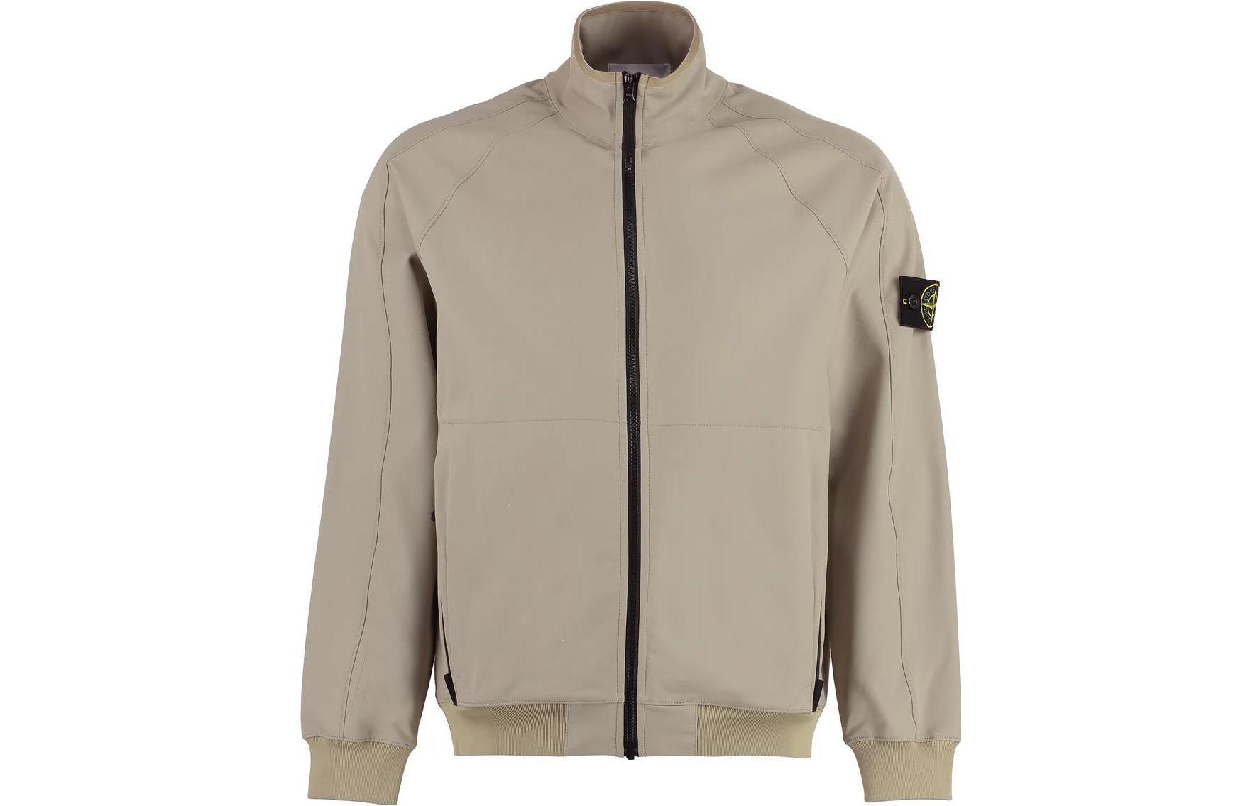 Stone Island Zip-Up Logo Patch Jacket Khaki Long Sleeve Outerwear 781560753-V0092