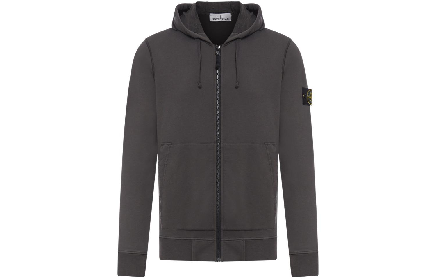 Stone Island Zip Hoodie Ribbed Cuffs Charcoal Gray 761564251-V0065