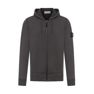 Stone Island Zip Hoodie Ribbed Cuffs Charcoal Gray 761564251-V0065