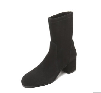 Buy Stuart Weitzman 黑色绒面/布料粗跟短靴 ODETTA-50-BLK-SUS-SUEDE-STR