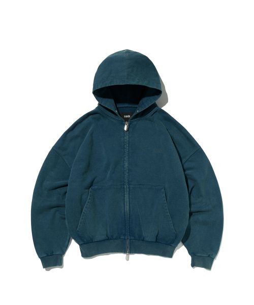 SUEDE Cropped Washed Deep Green Zip-Up Hoodie SDEFTO514DG