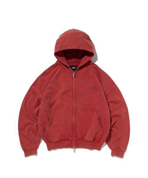SUEDE Cropped Washed Red Zip-Up Hoodie SDEFTO514RD