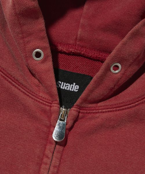Lookbook 麂皮短款洗水红色拉链连帽衫 SDEFTO514RD