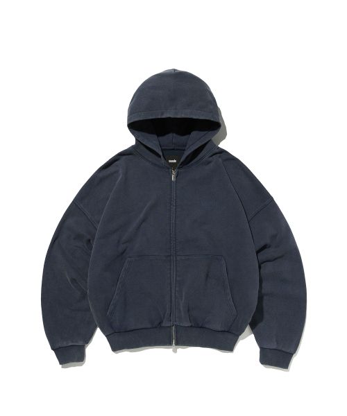 SUEDE Cropped Washed Zip-Up Hoodie [Washing Navy] SDEFTO514WN