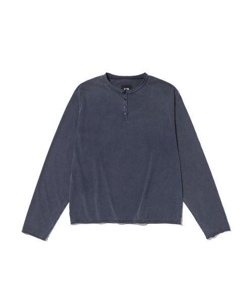 Suede Washed Henley Neck Shirt [Washing Navy] SDFFTO139WN