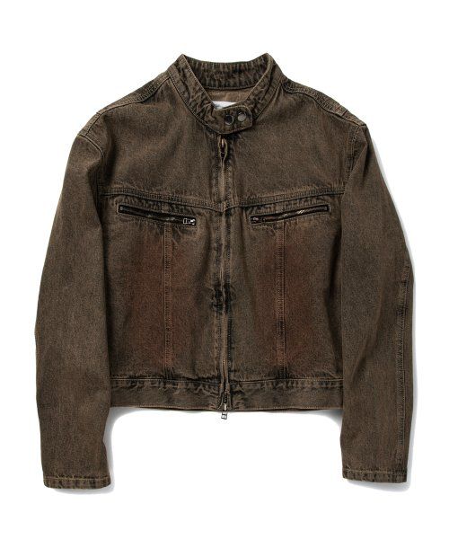 SUPERSUB Washed Brown Cropped Denim Jacket SUBSS24014WBR