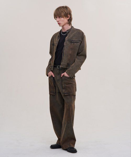 Order SUPERSUB Washed Brown Cropped Denim Jacket SUBSS24014WBR