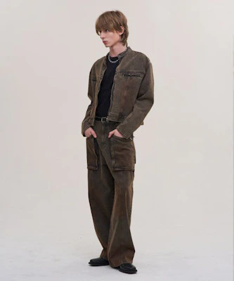 SUPERSUB Washed Brown Cropped Denim Jacket SUBSS24014WBR Order SUPERSUB Washed Brown Cropped Denim Jacket SUBSS24014WBR