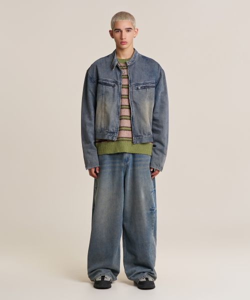 Order SUPERSUB Washed Cropped Denim Jacket - Washed Blue SUBSS24081WBL