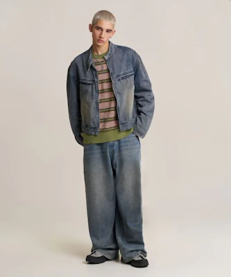 SUPERSUB Washed Cropped Denim Jacket - Washed Blue SUBSS24081WBL Lookbook SUPERSUB Washed Cropped Denim Jacket - Washed Blue SUBSS24081WBL