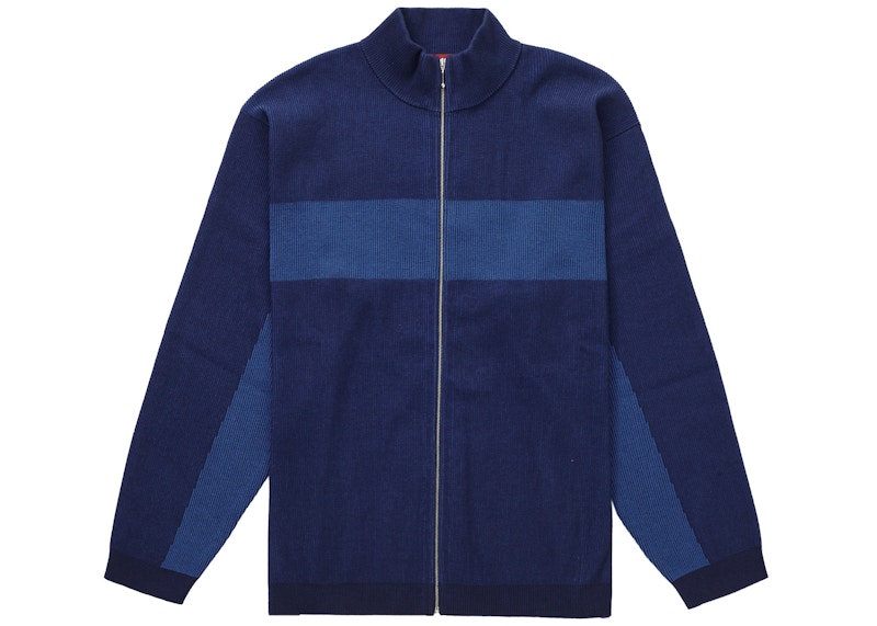 Buy Supreme Sweter Zip Up Ribbed Dua Warna Biru