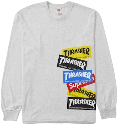 Supreme/Thrasher Multi Logo L/S Tee Abu-Abu Ash Buy Supreme/Thrasher Multi Logo L/S Tee Abu-Abu Ash