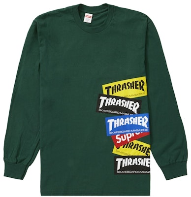 Supreme/Thrasher Kaos Lengan Panjang Logo Multi Hijau Tua Buy Supreme/Thrasher Kaos Lengan Panjang Logo Multi Hijau Tua