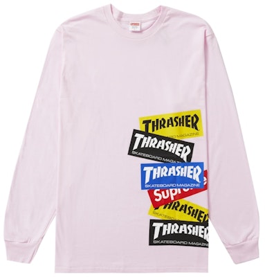 Supreme/Thrasher Multi Logo L/S Tee Pink Muda Buy Supreme/Thrasher Multi Logo L/S Tee Pink Muda
