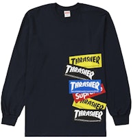 Supreme®/Thrasher® Multi Logo L/S Tee Navy Supreme®/Thrasher® Multi Logo L/S Tee Navy
