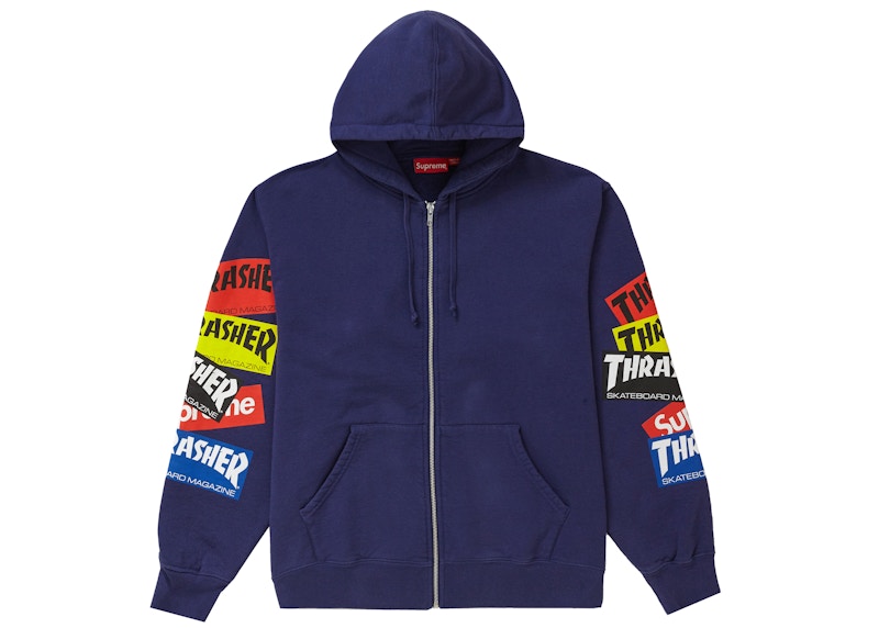 Supreme®/Thrasher® Multi Logo Zip Up Hooded Sweatshirt Washed Navy
