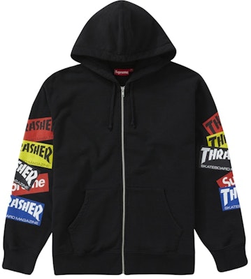 Supreme/Thrasher多标志拉链连帽卫衣黑色 Buy Supreme/Thrasher多标志拉链连帽卫衣黑色