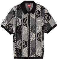 Supreme Abstract Textured Zip Up Polo Black Supreme Abstract Textured Zip Up Polo Black