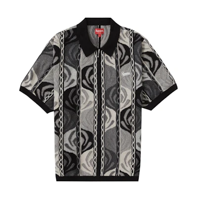 Supreme Abstract Textured Zip Up Polo Black