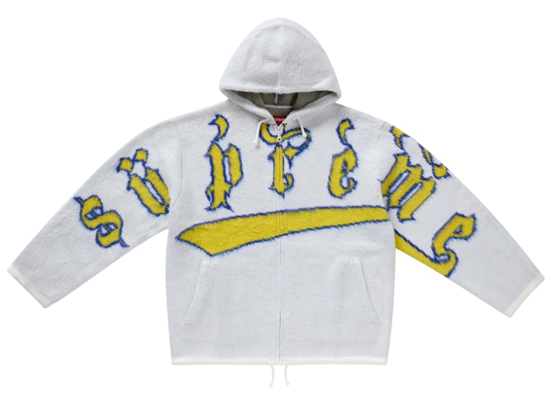Supreme Accent Brushed Zip Up Hooded Sweater White