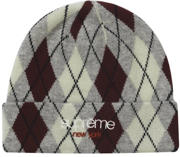 supreme-argyle-cashmere-beanie-grey