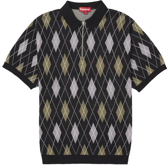 supreme-argyle-zip-polo-black