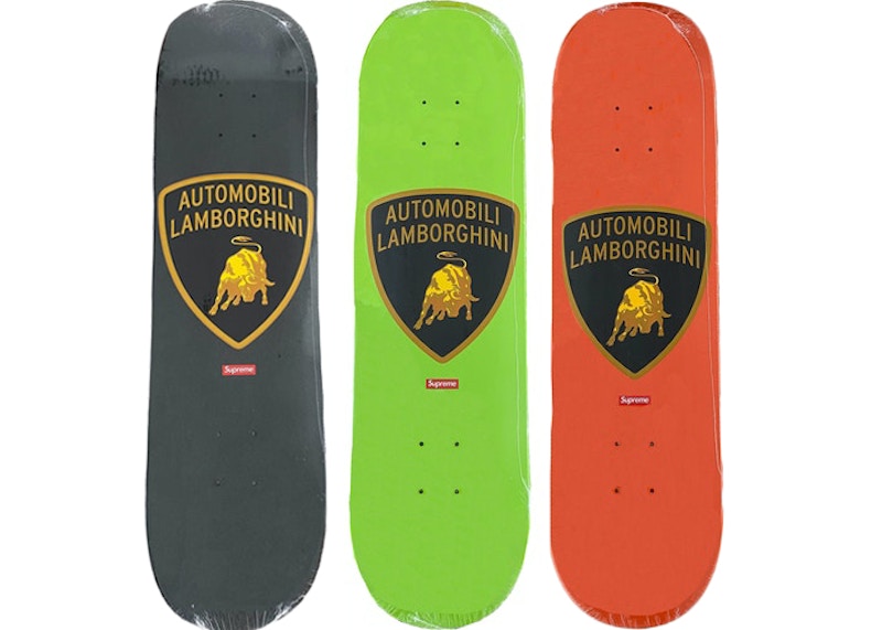 Supreme Automobili Lamborghini Skateboard Deck Black/Lime/Orange Set