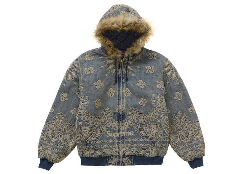 Supreme Bandana Jacquard Denim Hooded Work Jacket Blue