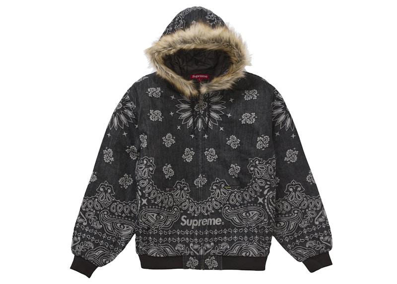 Supreme Bandana Jacquard Denim Hooded Work Jacket Black