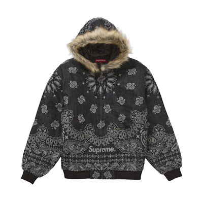 Supreme Bandana Jacquard Denim Hooded Work Jacket Black