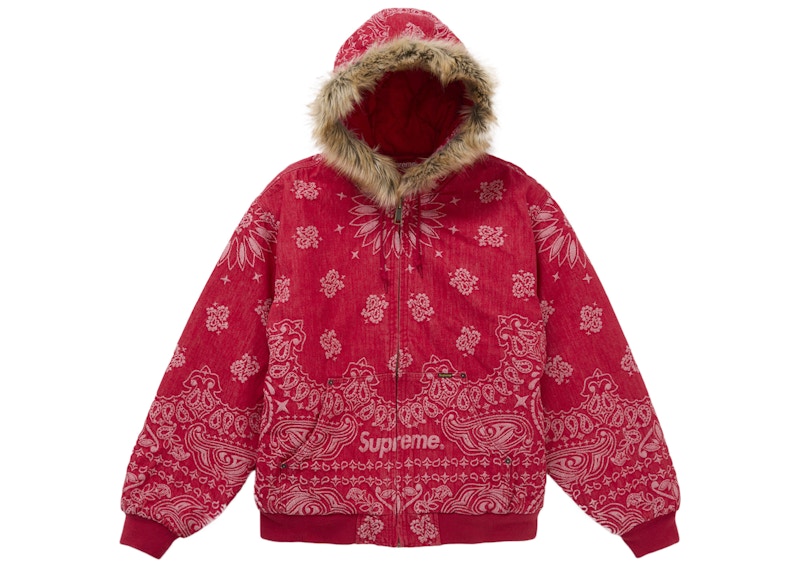 Supreme Bandana Jacquard Denim Hooded Work Jacket Red