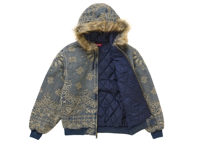 Order Supreme Bandana Jacquard Denim Hooded Work Jacket Biru