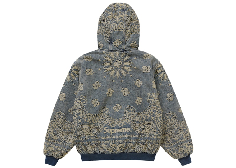 Lookbook Supreme Bandana Jacquard Denim Hooded Work Jacket Biru