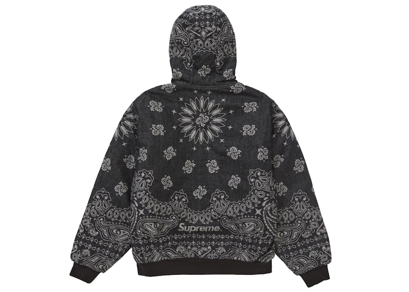 Lookbook Supreme Bandana Jacquard Denim Hooded Work Jacket Hitam