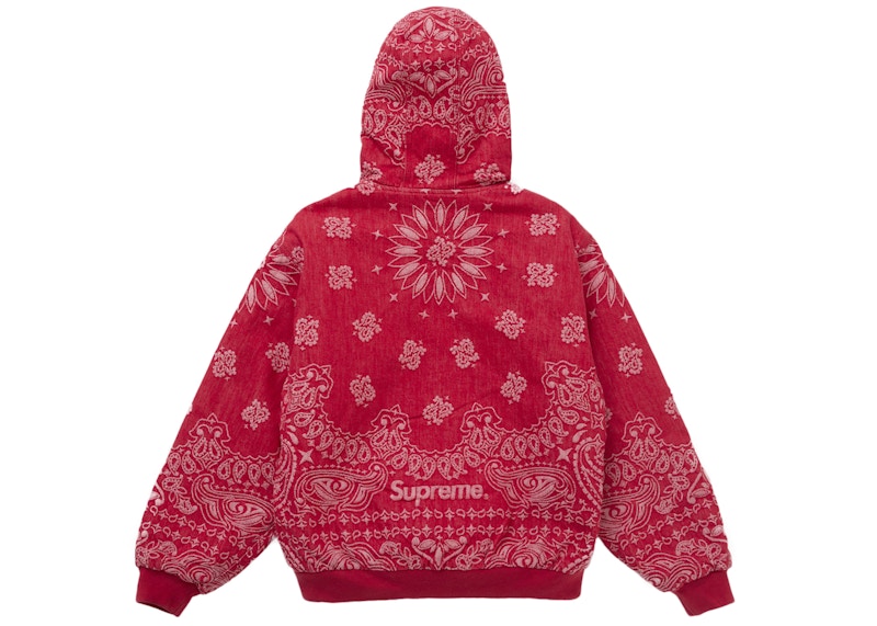 Supreme Bandana Jacquard Denim Hooded Work Jacket Red 圖 3
